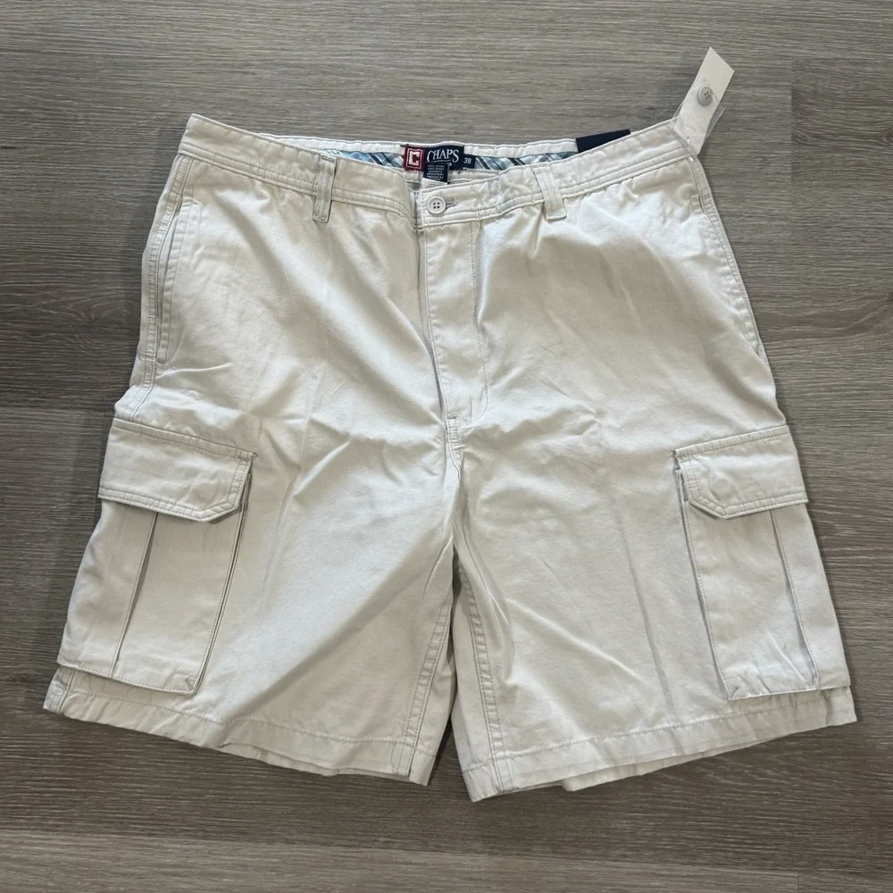 NWT Lot 2 CHAPS‎ Khaki Beige Flat Front Cargo Shorts Men's Size 38